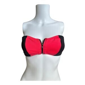 Victoria’s Secret medium The Zip Surf Bandeau bikini Top pink black Colorblock